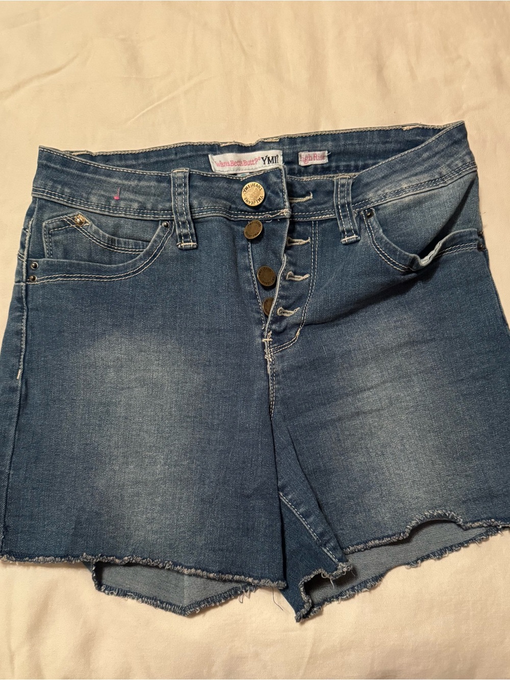 YMI Women's Medium Blue High-Rise Button Fly Denim Shorts